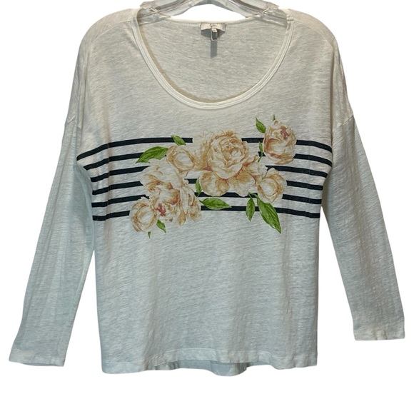 Joie Linen Jersey Ivory Long Sleeve Top Floral Print - Extra Small - Picture 1 of 8